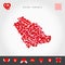 I Love Saudi Arabia. Red Hearts Pattern Vector Map of Saudi Arabia. Love Icon Set