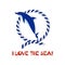 I LOVE THE SEA! Emblem with dolphin.