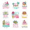 I love summer cute labels set, relax summer time hand drawn colorful vector Illustrations