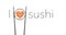I love sushi is the title of this image. Here is a clean simple look at sushi and chop sticks.