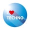 i love techno button on white