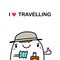 I love travelling hand drawn vector illustration in cartoon comic style man cheerful with bag and hat