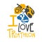 I love triathlon logo. Colorful hand drawn illustration