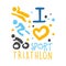 I love triathlon sport logo. Colorful hand drawn illustration