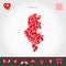 I Love Tunisia. Red Hearts Pattern Vector Map of Tunisia. Love Icon Set