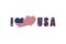 I love USA. Patriotic font lettering in American style with country flag for prints on clothes and souvenirs. Flat