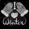 I love winter text and knitted woolen mittens heart. Seasonal shopping concept design for the banner or label.