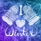 I love winter text and knitted woolen mittens heart on watercolor background. Seasonal shopping concept design for the