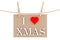 I Love Xmas with heart hanging with clothespins