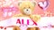 I love you Alex - cute and sweet teddy bear on a wedding, Valentine`s or just to say I love you pink celebration card, joyful,