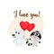 I love you card with bear, raccoon, heart shaped balloon