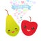 I love you Card design with Kawaii apple and pear with pink cheeks