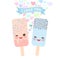 I love you Card design with Kawaii mint and strawberry Ice cream, ice lolly with pink cheeks and winking eyes, pastel colors on