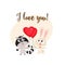 I love you card with rabbit, raccoon, heart shaped balloon