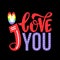 I love you Gay Lettering. Conceptual poster with LGBT rainbow hand lettering. Colorful glitter handwritten phrase