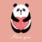 I love you. Greeting card for Valentine`s Day, birthday, mother`s Day, wedding with cute Panda and heart. An animal holds a hear