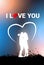 I Love You Greeting Card With White Couple Silhouettes Kissing In Heart Shape