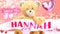 I love you Hannah - cute and sweet teddy bear on a wedding, Valentine`s or just to say I love you pink celebration card, joyful,