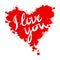 I love you heart red background painted with