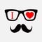 I Love you. Hipster card for valentine day. Nerd glasses and mustaches.Black isolated illustration on white background