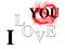 I love you inscription with color hearts and white background and big red heart