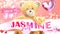 I love you Jasmine - teddy bear on a wedding, Valentine`s or just to say I love you pink celebration card, sweet, happy party