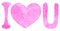 I love you, lettering composition. Pink heart isolated on white background. Beautiful print for design. Romantic print