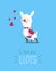 I love you llots cute card with simple llama and hearts. Modern