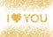 I love you message and heart golden glitter design