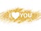 I love you message and heart golden glitter design