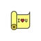 I love you message on scroll paper filled outline icon