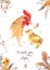 I love you mom - watercolor hen and chicken invitation card.