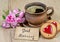 I love you. morning coffee and biscuits with a heart. congratulations on Valentine`s Day