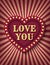 I love you postcard. Saint Valentine Day circus style show banner template. Brightly glowing heart retro cinema neon sign.