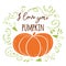I love you pumpkin banner, autumn hand drawn design decorated green romantic ornament and vegetable