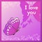 I love you. Sweetheart purple postcard with a butterfly.