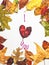 I love you text with autumn fall frame natural colorful leaves