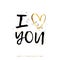 I love you text with gold heart and black splashes