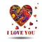 I love you. Vector card, optical illusion hearts background. Spread paint