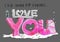 I Love you word rock stone font design