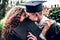I`m glad that we could share this milestone together. Couple graduates are standing near university and kiss each other