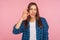 I`m ok! Portrait of cheerful optimistic girl in shirt winking at camera and gesturing okay sign, completely agree