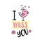 I miss you, cute design with doodle bird,isolated on white backg