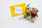 I miss you message card handwriting with yellow envelope, yellow flower ylang ylang and teddy bear