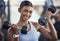 I moved on to heavier weights. Portrait of a sporty young woman exercising with dumbbells in a gym.