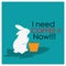 I need coffee now with plastic cups and rabbits. Flat design. Vector Illustration on turquoise background.