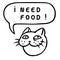 I Need Food! Cartoon Cat Head. Speech Bubble. Vector Illustration.