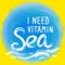 I need vitamin sea White text on blue abstract background, symbol of the sea ocean trendy print Round composition on a yellow. Vec