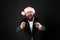 I need you. Happy salesman pointing fingers. Bearded man pointing dark background. Pointing gesture. Target and