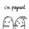 I am pregnant hand drawn illustration with lettering pregnancy marshmallow woman and man waiting for a baby happy and